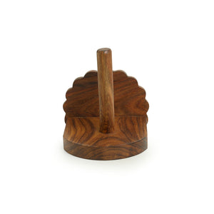 Brown - 'The Dancing Peacock' Hand Carved Sheesham Wood Tissue Roll Holder