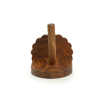 Brown - 'The Dancing Peacock' Hand Carved Sheesham Wood Tissue Roll Holder