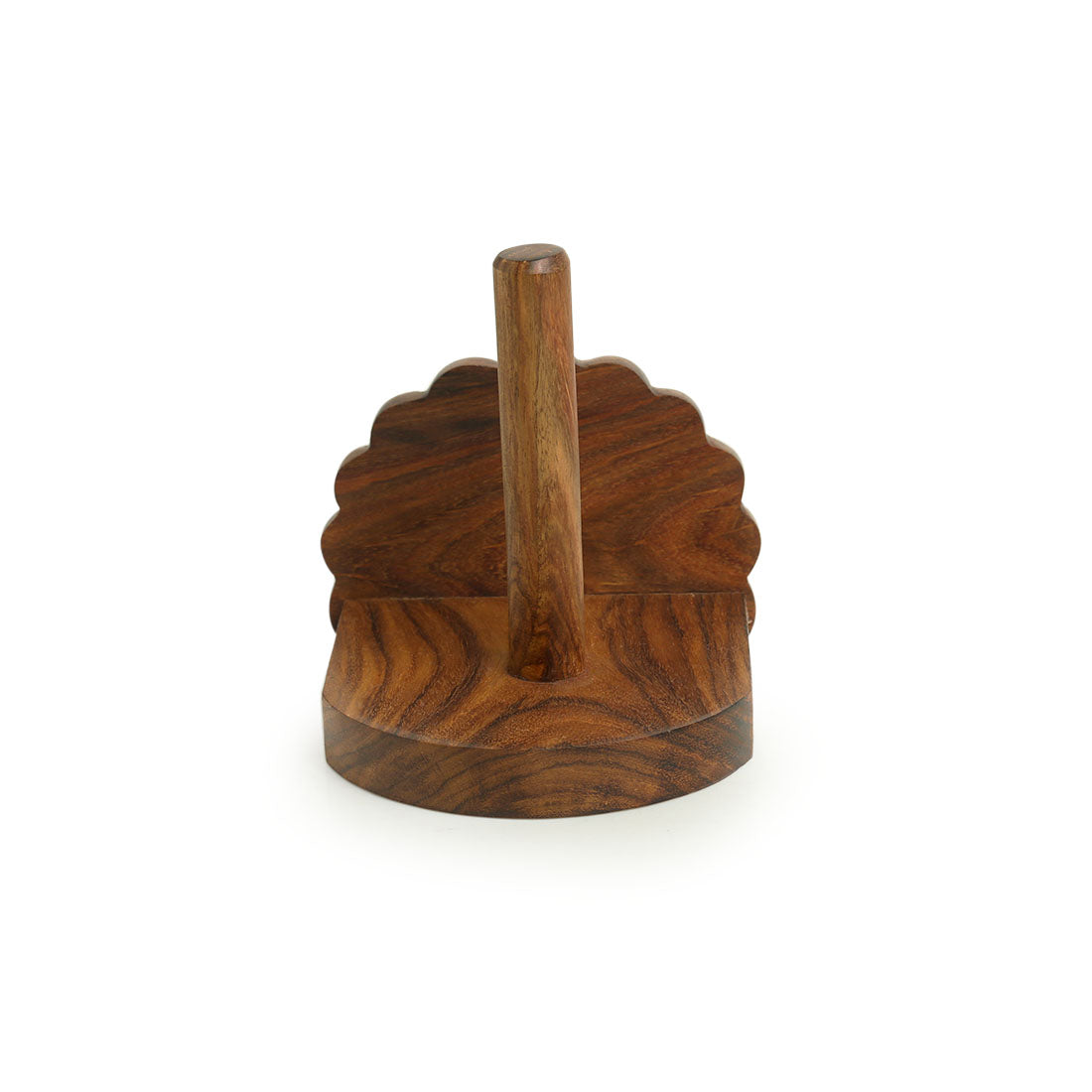 Brown - 'The Dancing Peacock' Hand Carved Sheesham Wood Tissue Roll Holder