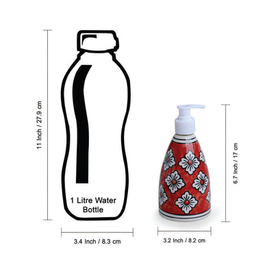 'Crimson Lily' Handpainted Bathroom Accessory Set In Ceramic (Liquid Soap Dispenser, Toothbrush Holder)