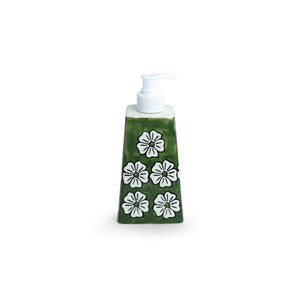 'Jade Mogra' Handpainted Bathroom Accessory Set In Ceramic (Liquid Soap Dispenser, Toothbrush Holder)