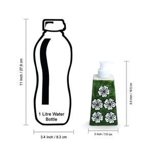 'Jade Mogra' Handpainted Bathroom Accessory Set In Ceramic (Liquid Soap Dispenser, Toothbrush Holder)