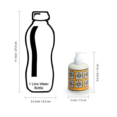 'Honey Marigold' Handpainted Bathroom Accessory Set In Ceramic (Liquid Soap Dispenser, Toothbrush Holder)