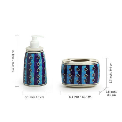 'Magical Magnolia' Handpainted Bathroom Accessory Set In Ceramic (Liquid Soap Dispenser, Toothbrush Holder)