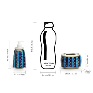 'Magical Magnolia' Handpainted Bathroom Accessory Set In Ceramic (Liquid Soap Dispenser, Toothbrush Holder)