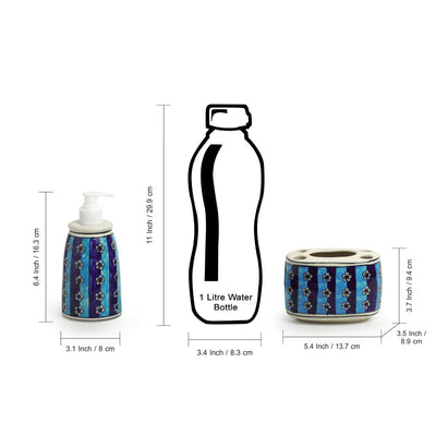 'Magical Magnolia' Handpainted Bathroom Accessory Set In Ceramic (Liquid Soap Dispenser, Toothbrush Holder)