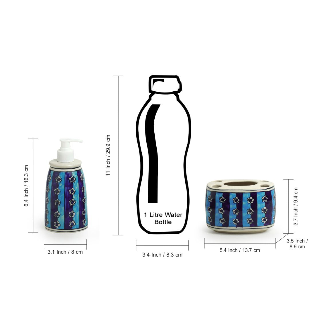 'Magical Magnolia' Handpainted Bathroom Accessory Set In Ceramic (Liquid Soap Dispenser, Toothbrush Holder)