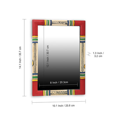 Warli Handpainted Wall Mirror In Pine Wood (10 Inch)