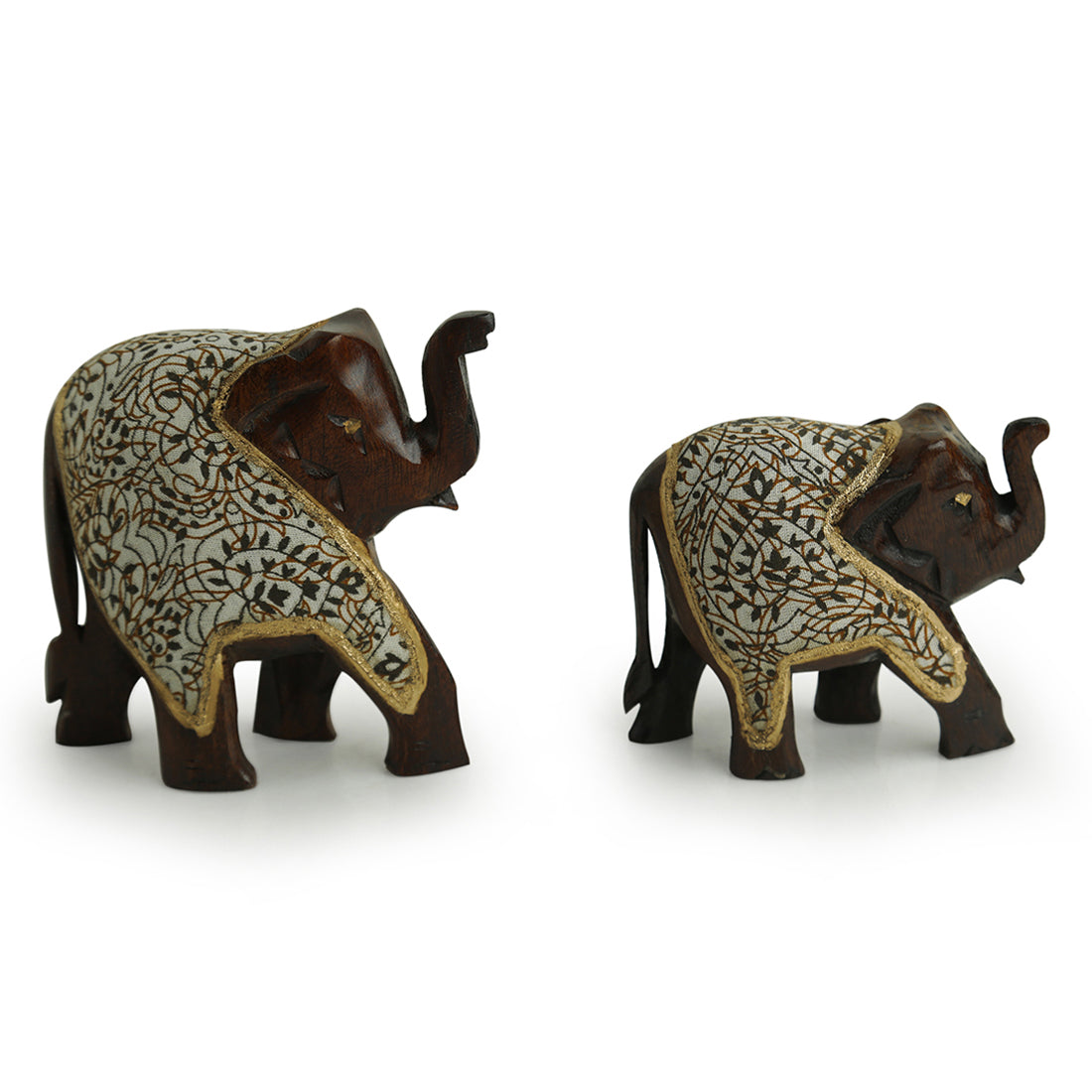 'The Talking Tuskers' Hand Carved & Handpainted Cotton Cloth Showpiece In Eucalyptus Wood (Set of 2)