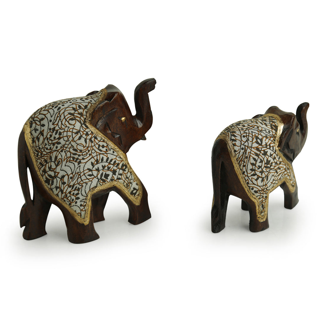 'The Talking Tuskers' Hand Carved & Handpainted Cotton Cloth Showpiece In Eucalyptus Wood (Set of 2)