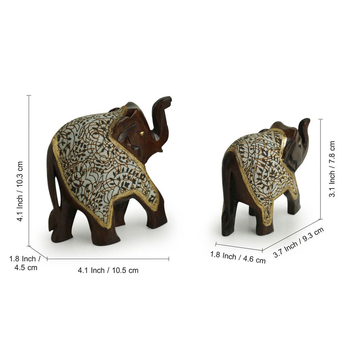 'The Talking Tuskers' Hand Carved & Handpainted Cotton Cloth Showpiece In Eucalyptus Wood (Set of 2)