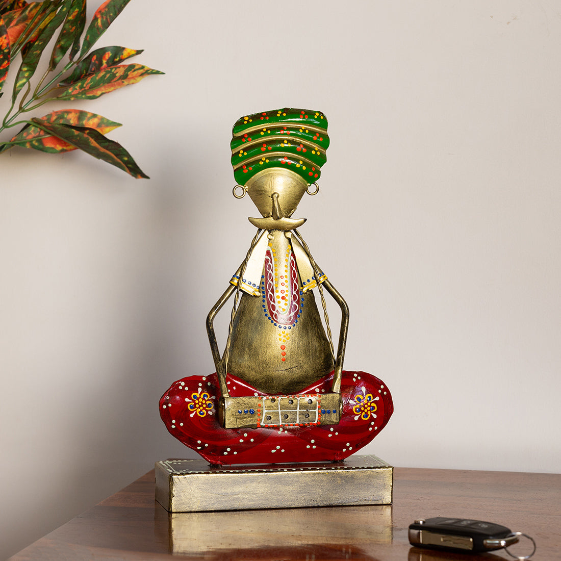 'Rajasthani Folk Artist' Handpainted Decorative Showpiece (11 Inch, Iron)