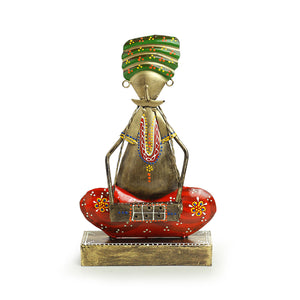 'Rajasthani Folk Artist' Handpainted Decorative Showpiece (11 Inch, Iron)