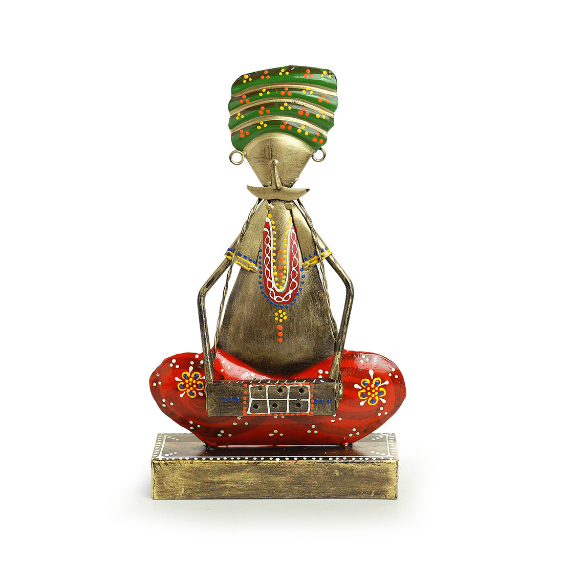 'Rajasthani Folk Artist' Handpainted Decorative Showpiece (11 Inch, Iron)