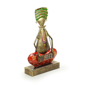 'Rajasthani Folk Artist' Handpainted Decorative Showpiece (11 Inch, Iron)