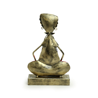 'Rajasthani Folk Artist' Handpainted Decorative Showpiece (11 Inch, Iron)