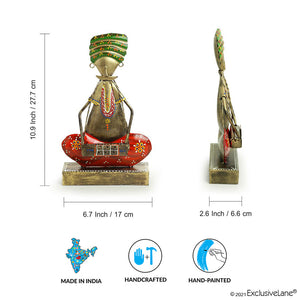 'Rajasthani Folk Artist' Handpainted Decorative Showpiece (11 Inch, Iron)