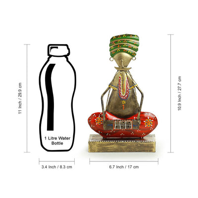 'Rajasthani Folk Artist' Handpainted Decorative Showpiece (11 Inch, Iron)