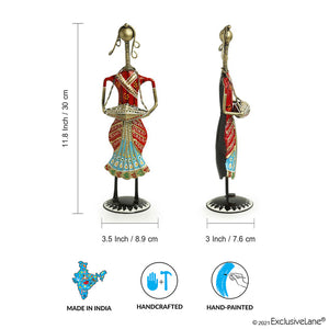 'Rajasthani Tribal Lady Musicians' Handpainted Decorative Showpieces (12 Inch, Set of 3, Iron)