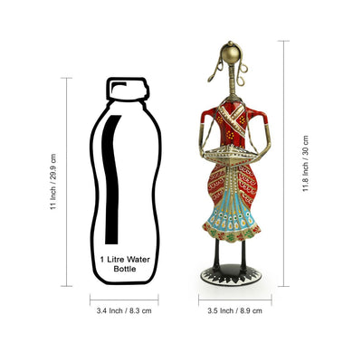 'Rajasthani Tribal Lady Musicians' Handpainted Decorative Showpieces (12 Inch, Set of 3, Iron)