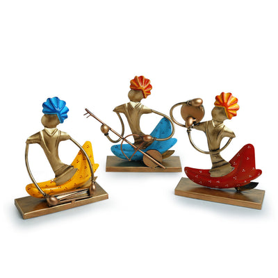 'Folk Music Mahotsav' Handpainted Decorative Showpieces (Set of 3, Iron, 8 Inch)