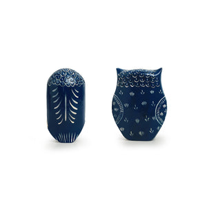 'The Silent Owl Pair' Handpainted Showpiece In Eucalyptus Wood (Set of 2)