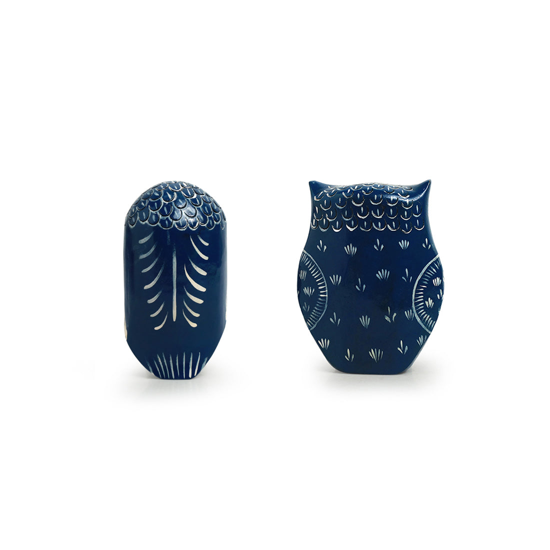 'The Silent Owl Pair' Handpainted Showpiece In Eucalyptus Wood (Set of 2)
