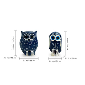 'The Silent Owl Pair' Handpainted Showpiece In Eucalyptus Wood (Set of 2)