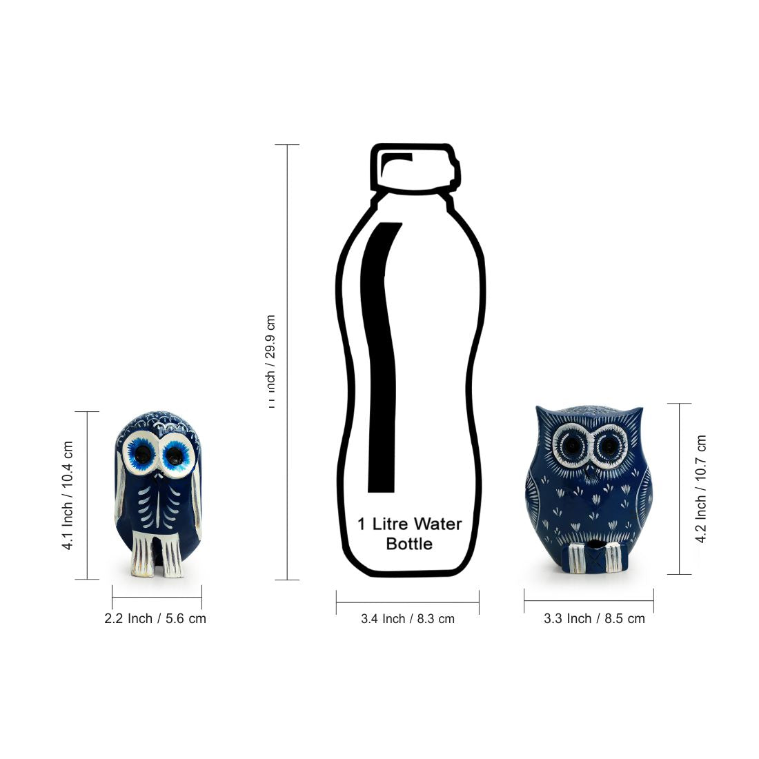 'The Silent Owl Pair' Handpainted Showpiece In Eucalyptus Wood (Set of 2)