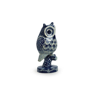 'The Consious Owl' Handpainted Showpiece In Eucalyptus Wood