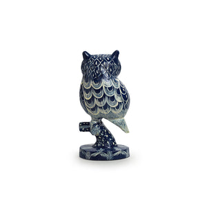 'The Consious Owl' Handpainted Showpiece In Eucalyptus Wood