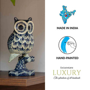'The Consious Owl' Handpainted Showpiece In Eucalyptus Wood