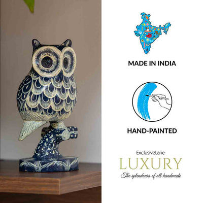 'The Consious Owl' Handpainted Showpiece In Eucalyptus Wood