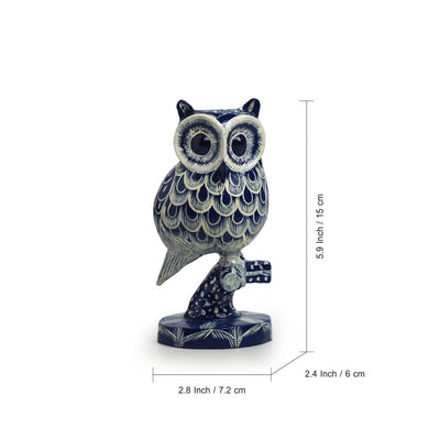 'The Consious Owl' Handpainted Showpiece In Eucalyptus Wood