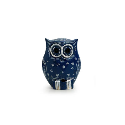'The Enlightened Owl' Handpainted Showpiece In Eucalyptus Wood
