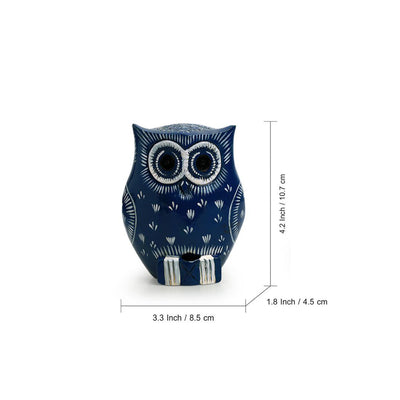 'The Enlightened Owl' Handpainted Showpiece In Eucalyptus Wood