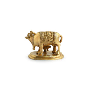 'Kamdhenu Cow With Calf' Brass Showpiece Idol (Hand-Etched, 0.3 Kg)