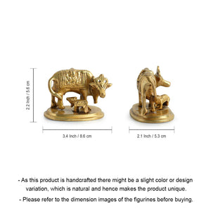 'Kamdhenu Cow With Calf' Brass Showpiece Idol (Hand-Etched, 0.3 Kg)
