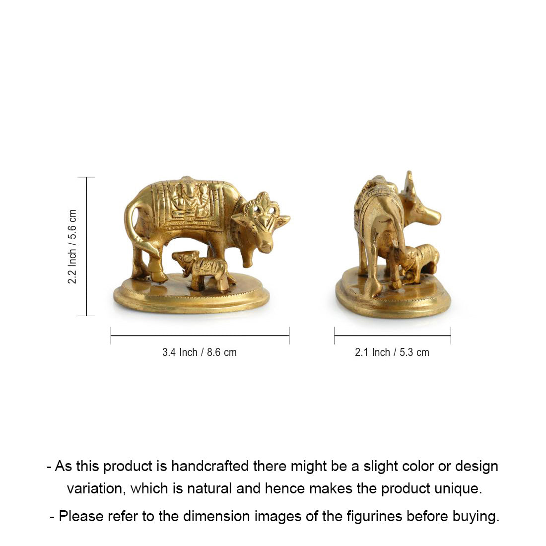 'Kamdhenu Cow With Calf' Brass Showpiece Idol (Hand-Etched, 0.3 Kg)