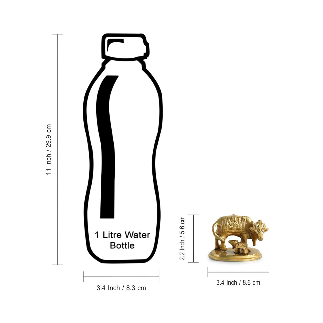 'Kamdhenu Cow With Calf' Brass Showpiece Idol (Hand-Etched, 0.3 Kg)