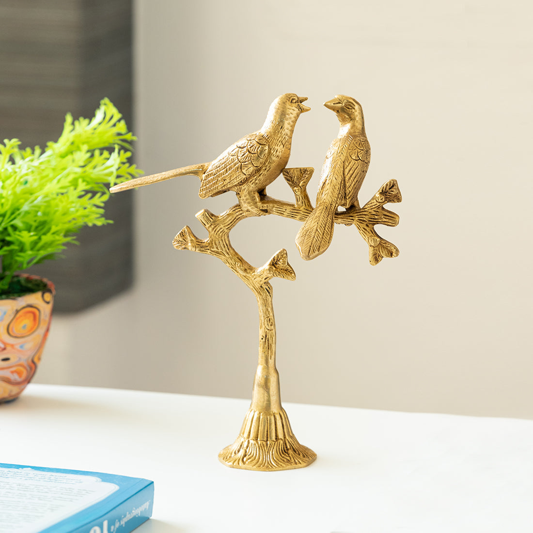 'Twin Bird' Carved Brass Showpiece (Hand-Etched, 1.0 Kg)
