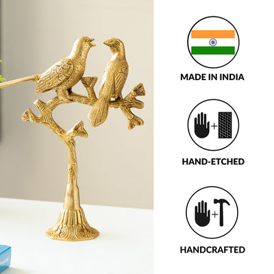 'Twin Bird' Carved Brass Showpiece (Hand-Etched, 1.0 Kg)