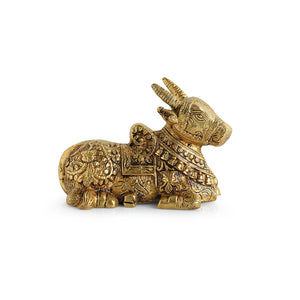 'Nandi' Carved Brass Showpiece Idol (Hand-Etched, 0.9 Kg)