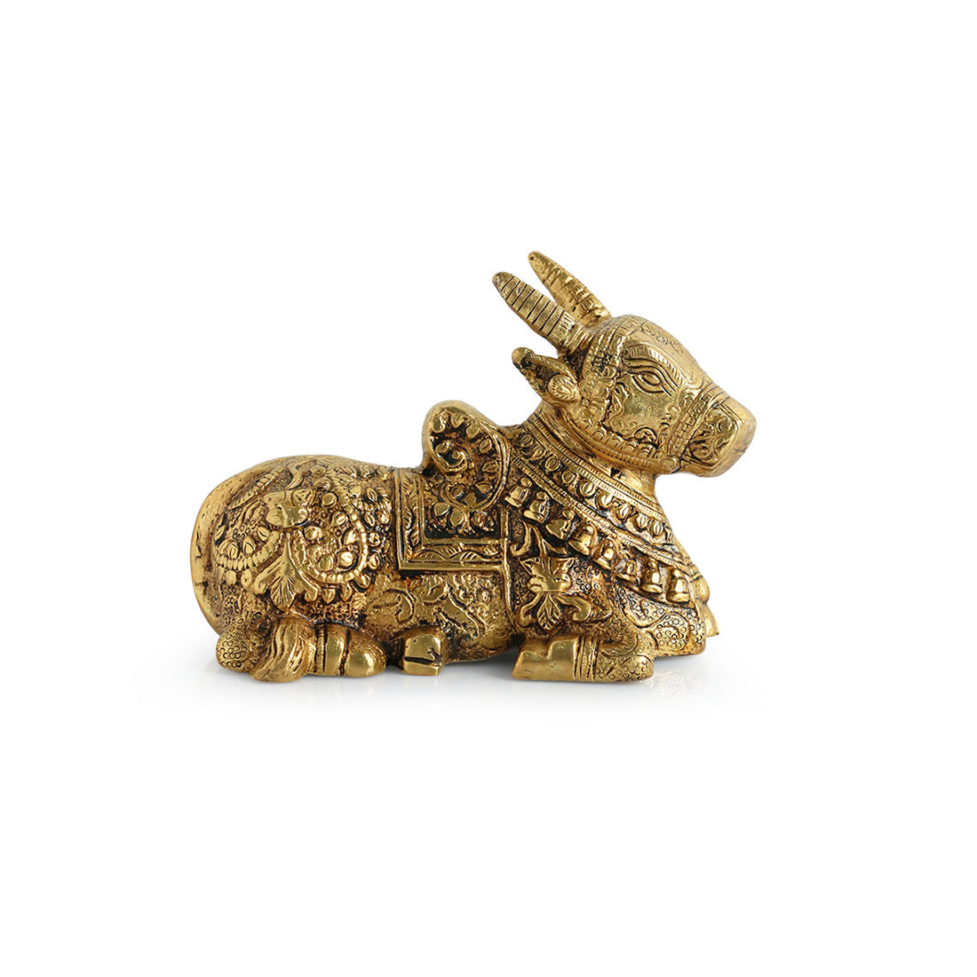 'Nandi' Carved Brass Showpiece Idol (Hand-Etched, 0.9 Kg)