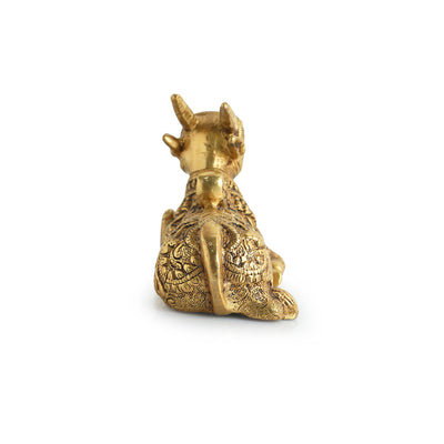 'Nandi' Carved Brass Showpiece Idol (Hand-Etched, 0.9 Kg)