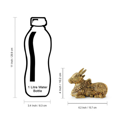 'Nandi' Carved Brass Showpiece Idol (Hand-Etched, 0.9 Kg)