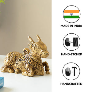 'Nandi' Carved Brass Showpiece Idol (Hand-Etched, 0.9 Kg)