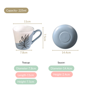 Serene Tropics Ceramic Tea Cup And Saucer Set Of 4 Blue 225ml