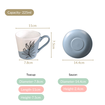Serene Tropics Ceramic Tea Cup And Saucer Set Of 4 Blue 225ml