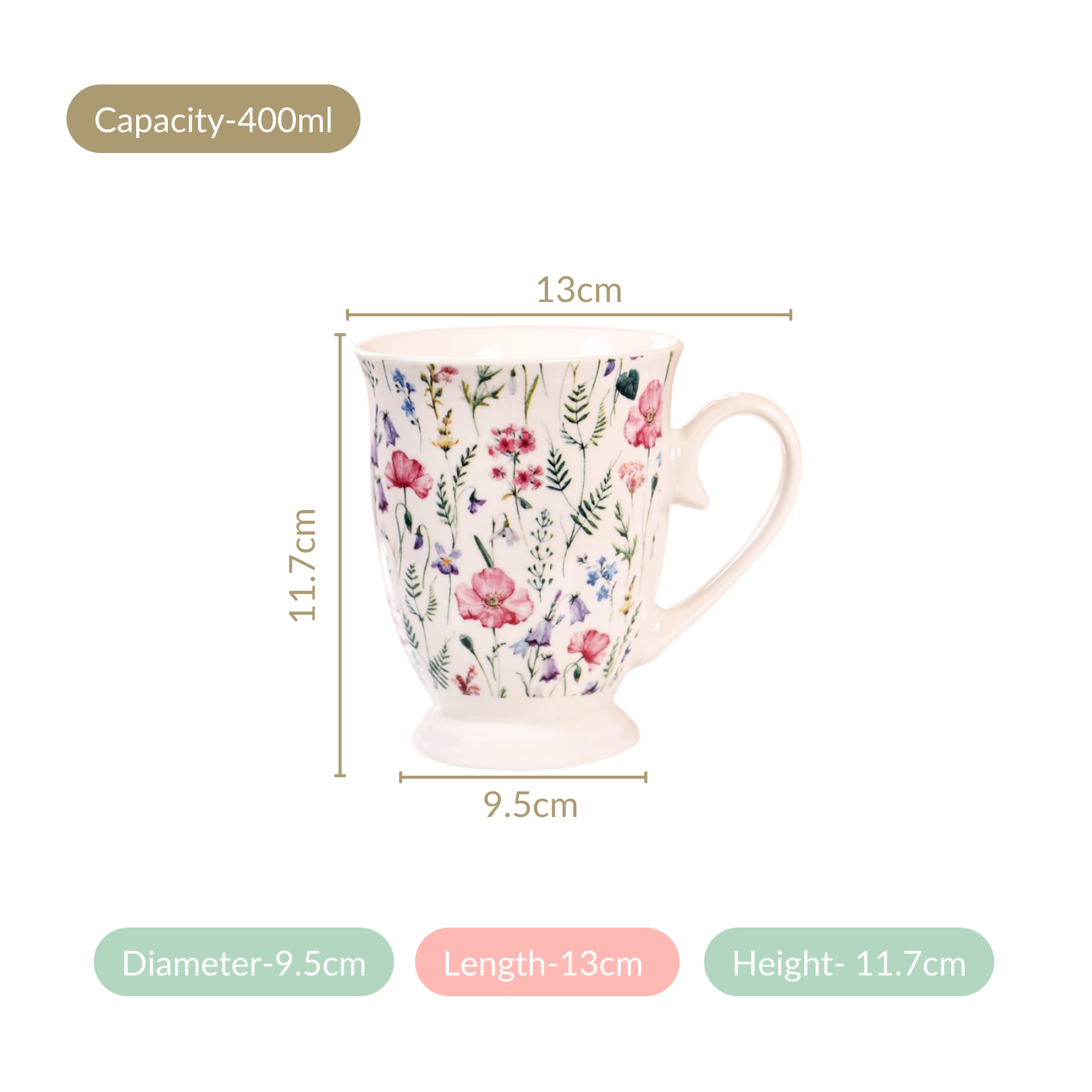 Wildflower Whispers Ceramic Coffee Mug Set Of 2 Pink 400ml